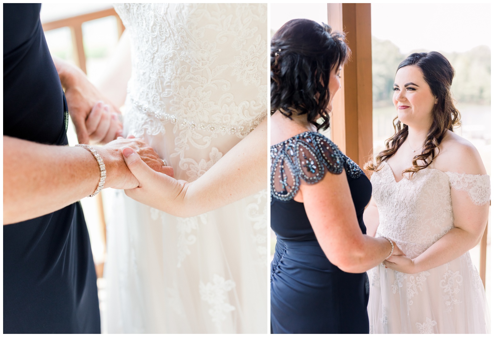 mother of the bride and bride holding hands, Atlanta GA wedding photographer