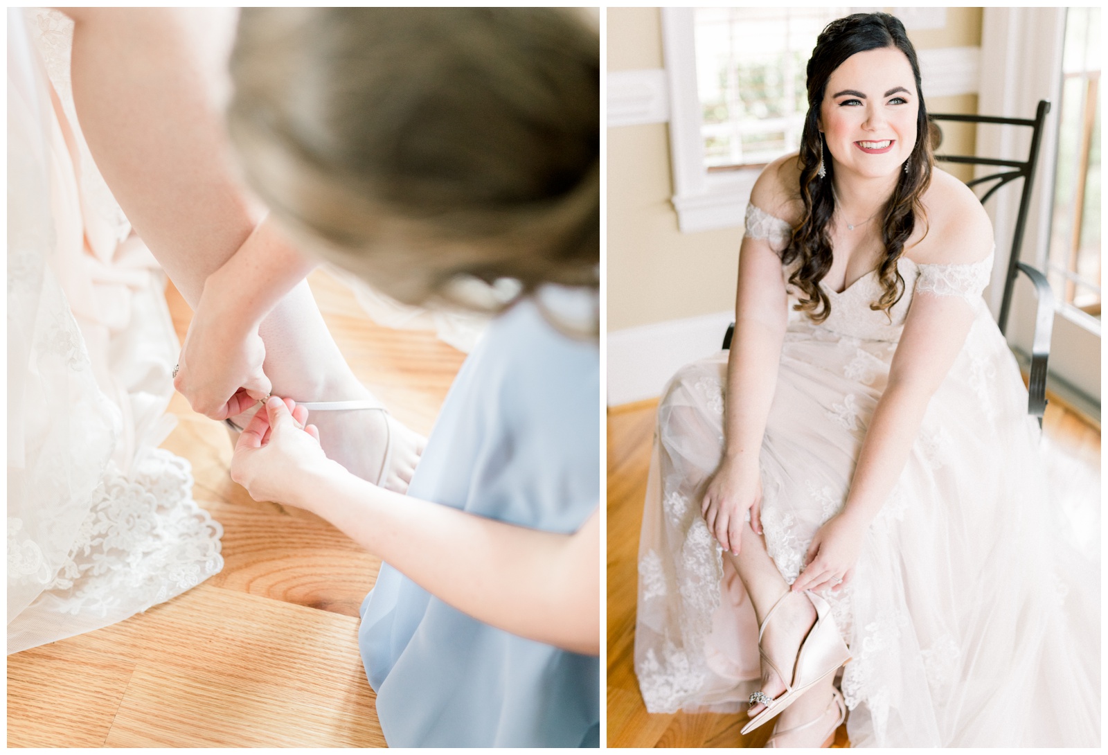 bride putting on shoes, Atlanta GA wedding photographer