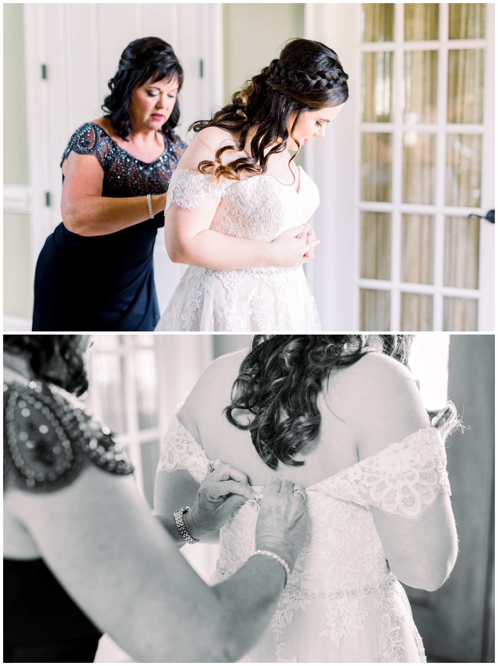 mother of the bride buttoning the brides dress, Atlanta GA wedding photographer