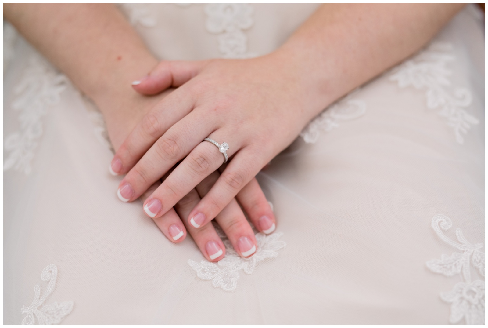 brides hands clasped in lap, engagement ring, atlanta ga wedding photographer 