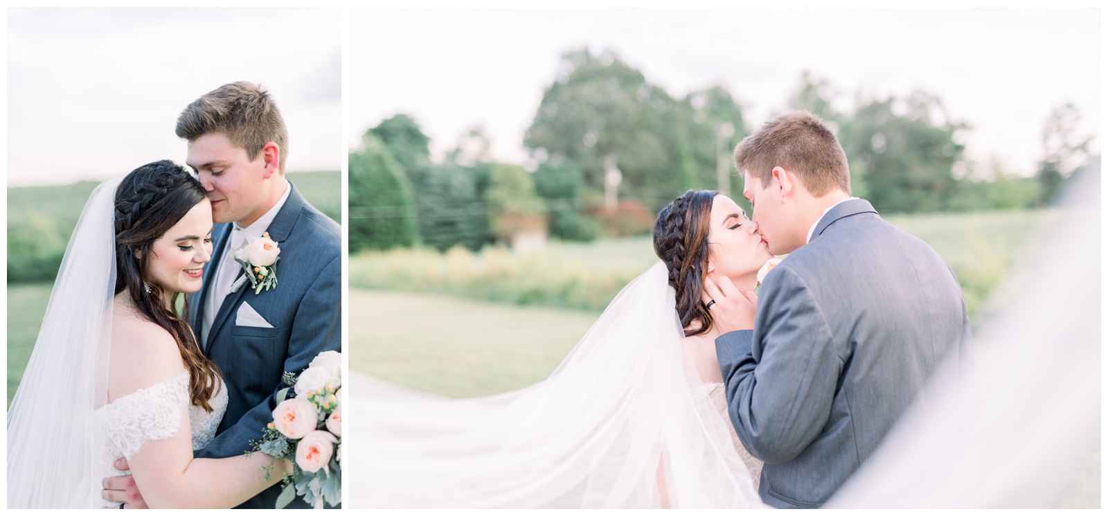 bride and groom nuzzling, kissing, flowing veil, atlanta ga wedding photographer